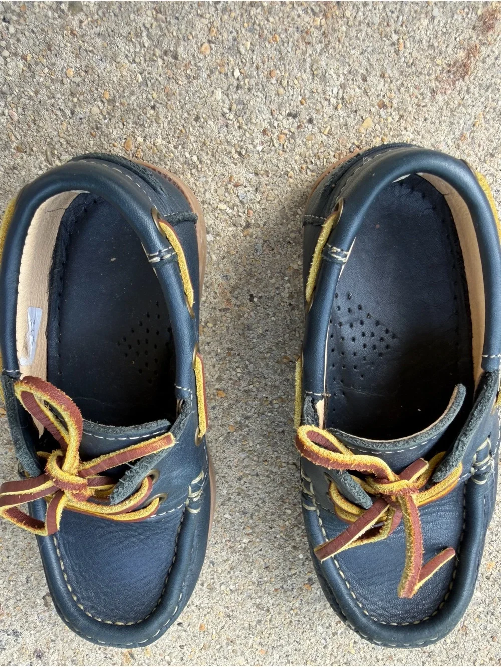 Kids Navy Leather Boat Shoes with Brown Laces